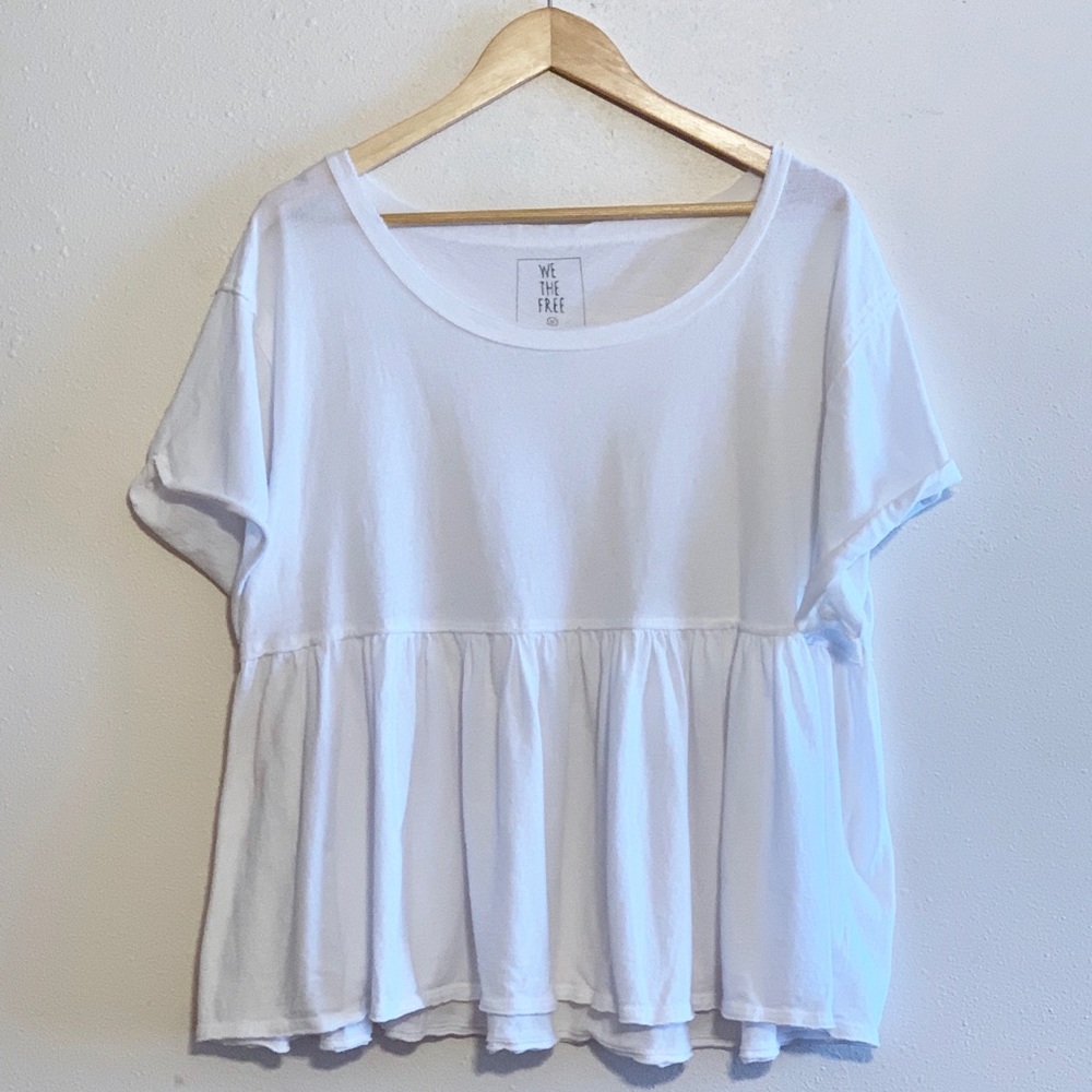Free People White Odyssey Peplum Tee